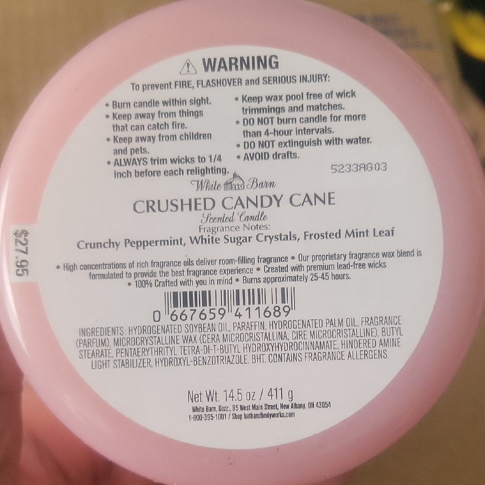White Barn Crushed Candy Cane Candle - Pink and Silver - Picture 5 of 6